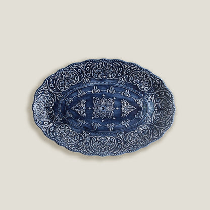 Blue Embossed Dinner Oval Plate