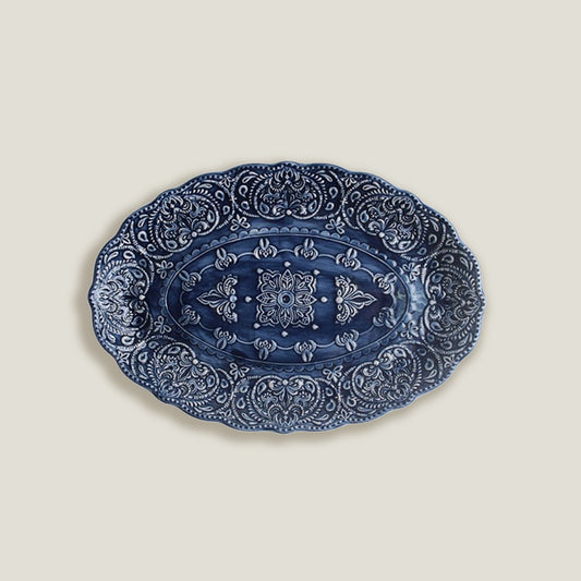 Plato Ovalado De Cena Relieve Azul