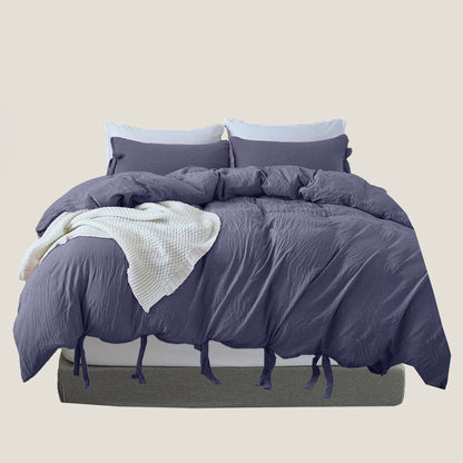 Set De Cama Con Nudo De Lazo Azul