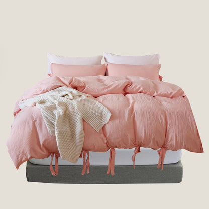 Peach Pink  Bow knot Bedding Set