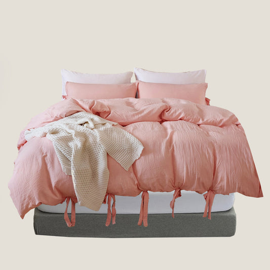 Праскова розов лък възел спалня комплект