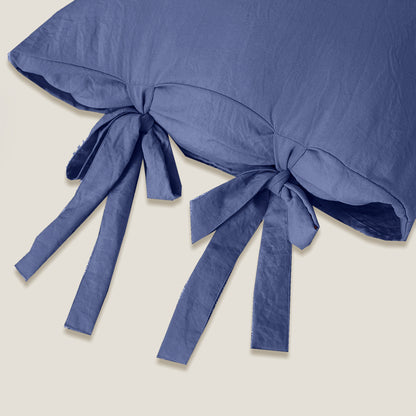 Set De Cama Con Nudo De Lazo Azul