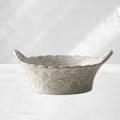 Cream Embossed Bowl with Handles