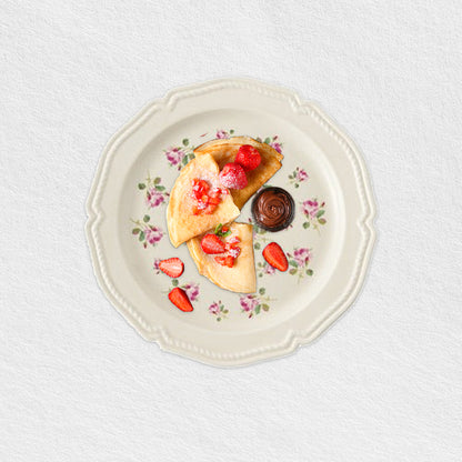 Platos Planos Con Relieve Pastoral Floral Color Crema