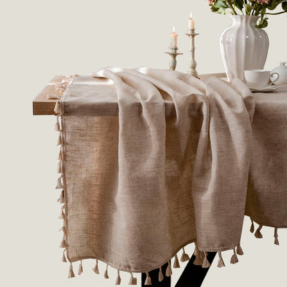 Coffee Linen Tassels Tablecloth