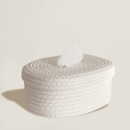 Cream Rope Woven Tissue Box