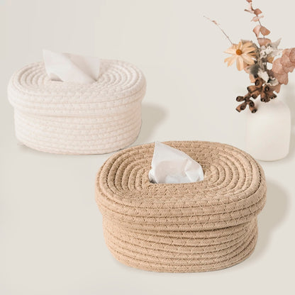 Cream Rope Woven Tissue Box