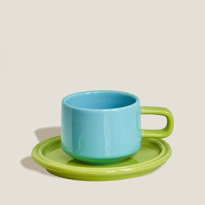 Set De Tazas De Cerámica Verde Azul