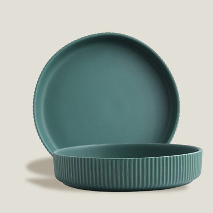 Green Stripe Round Dinner Plates