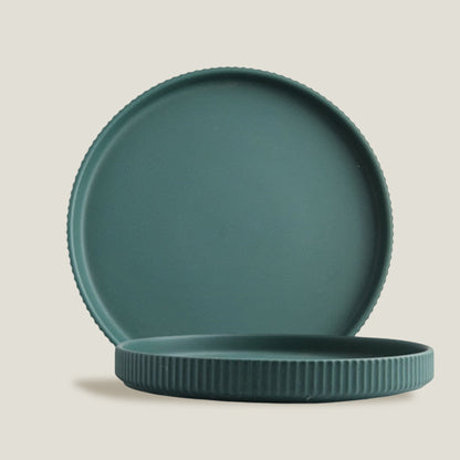 Green Stripe Round Dinner Plates