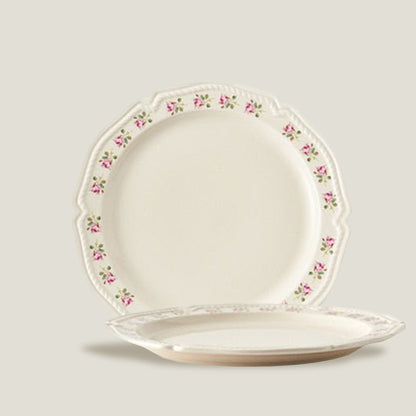 Platos Planos Con Relieve Pastoral Floral Color Crema