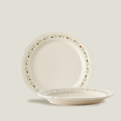 Cream Floral Pastoral Embossed Dinner Plates