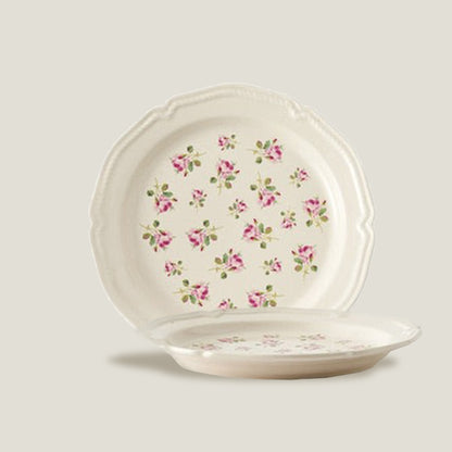 Platos Planos Con Relieve Pastoral Floral Color Crema