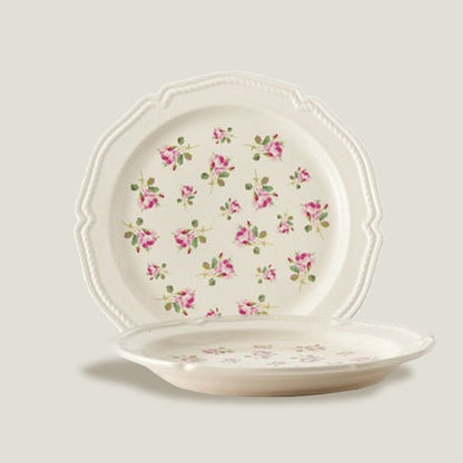 Platos Planos Con Relieve Pastoral Floral Color Crema