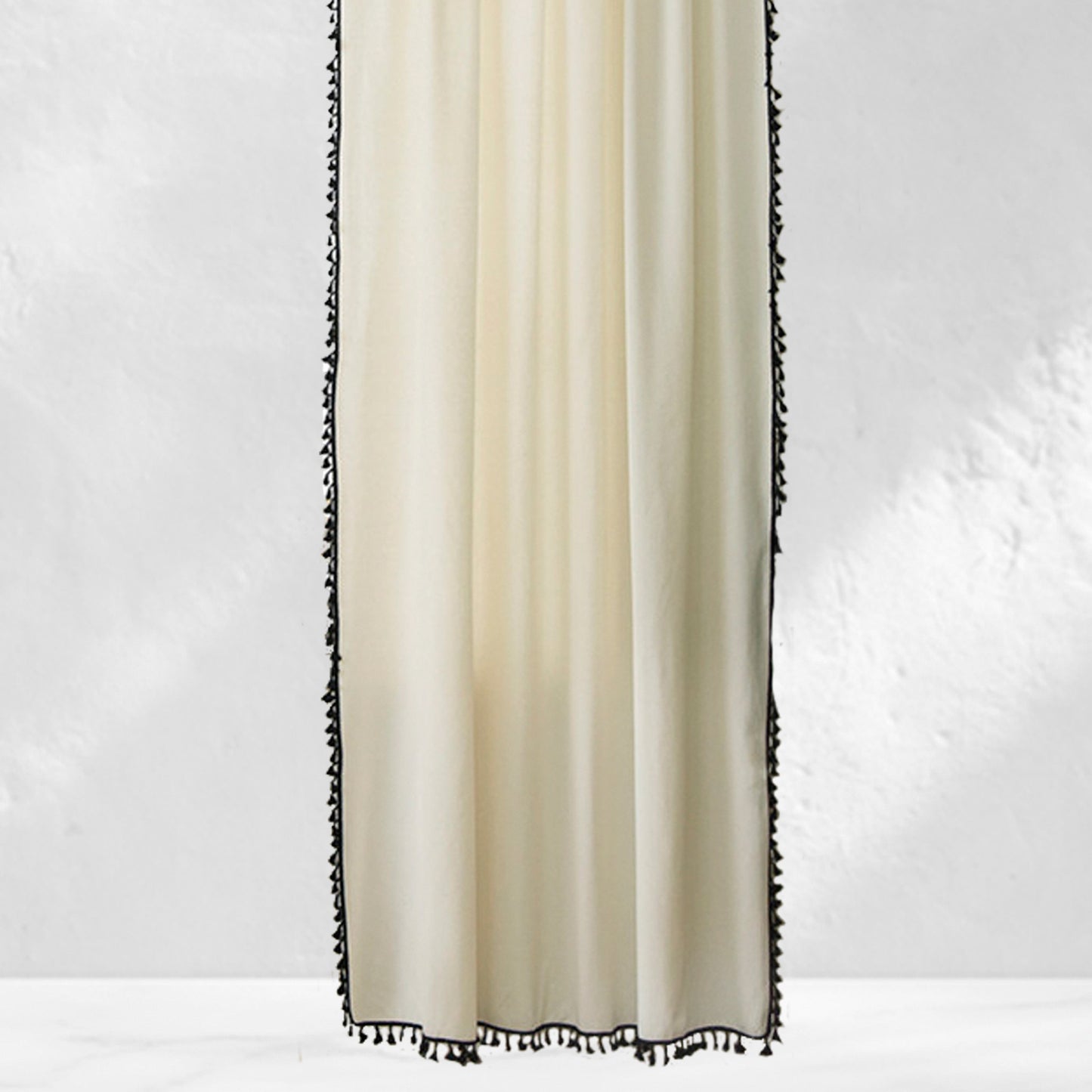Beige Curtains with Black Tassels