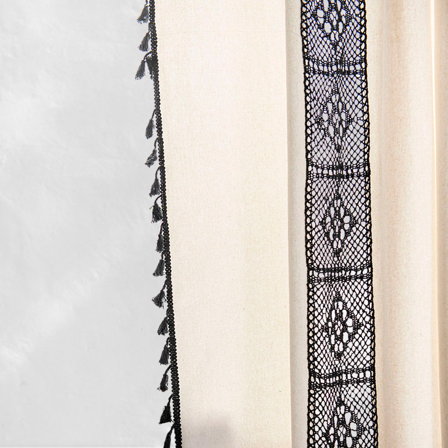 Black Beige Crochet Curtains