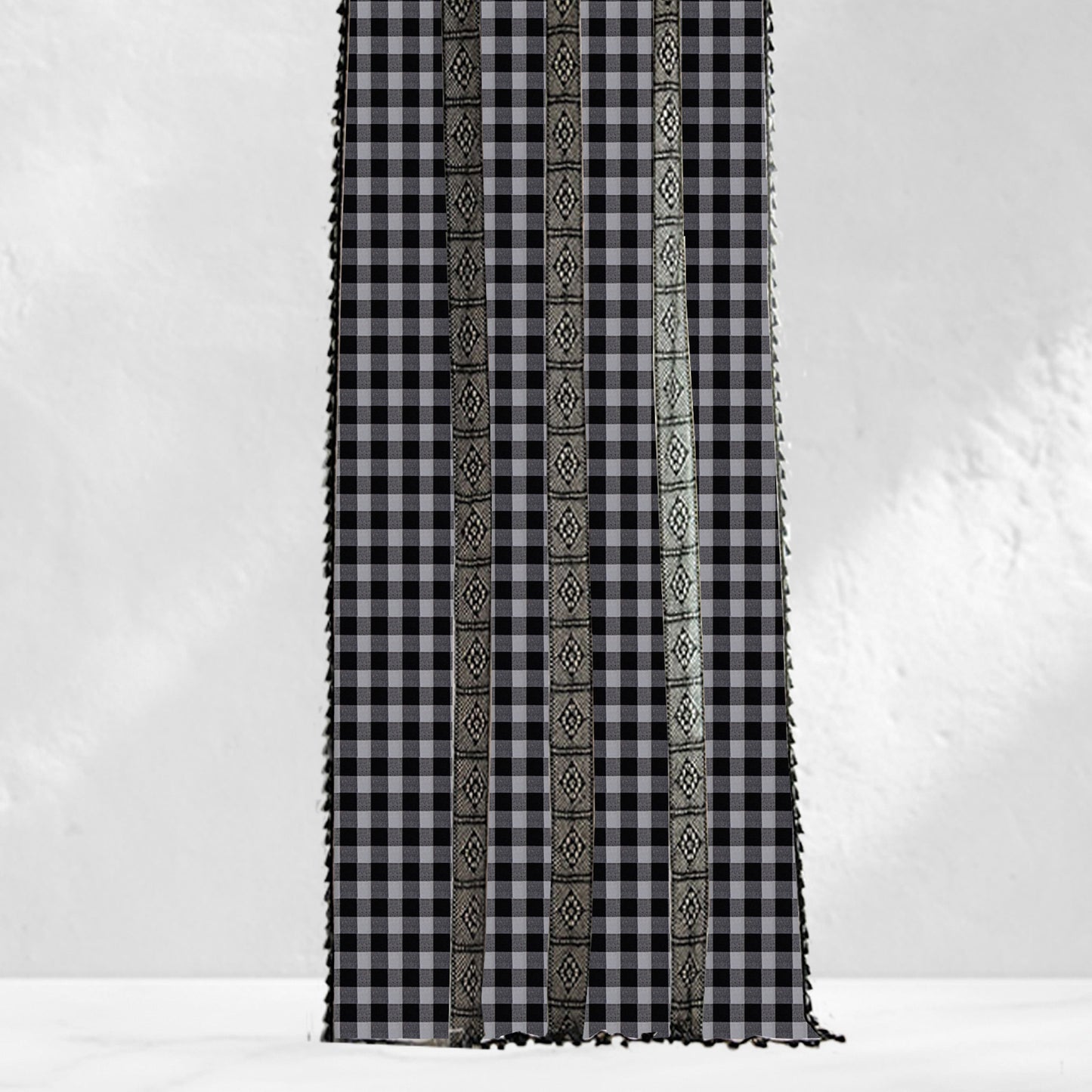 Black Gingham Plaid Crochet Curtains