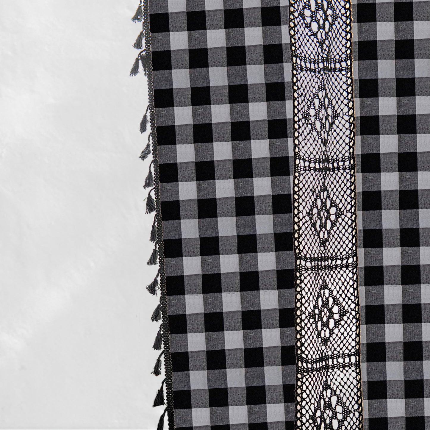 Black Gingham Plaid Crochet Curtains