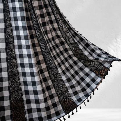 Black Gingham Plaid Crochet Curtains