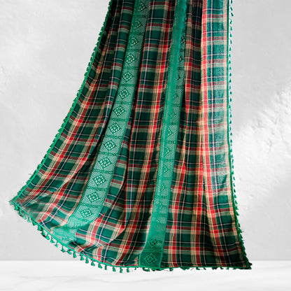 Green Plaid Crochet Curtains