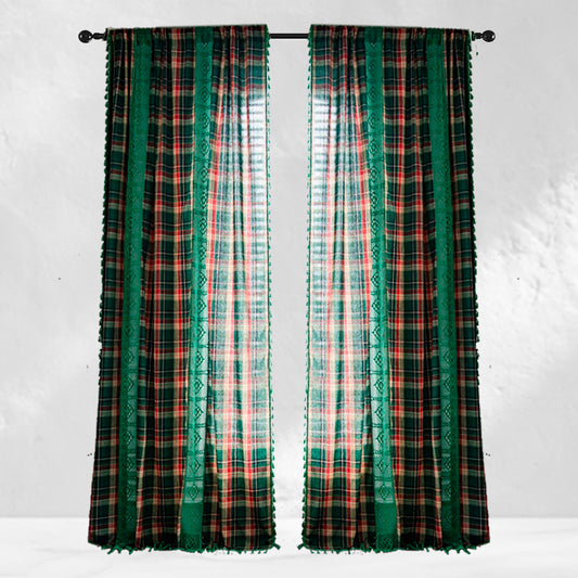 Green Plaid Crochet Curtains