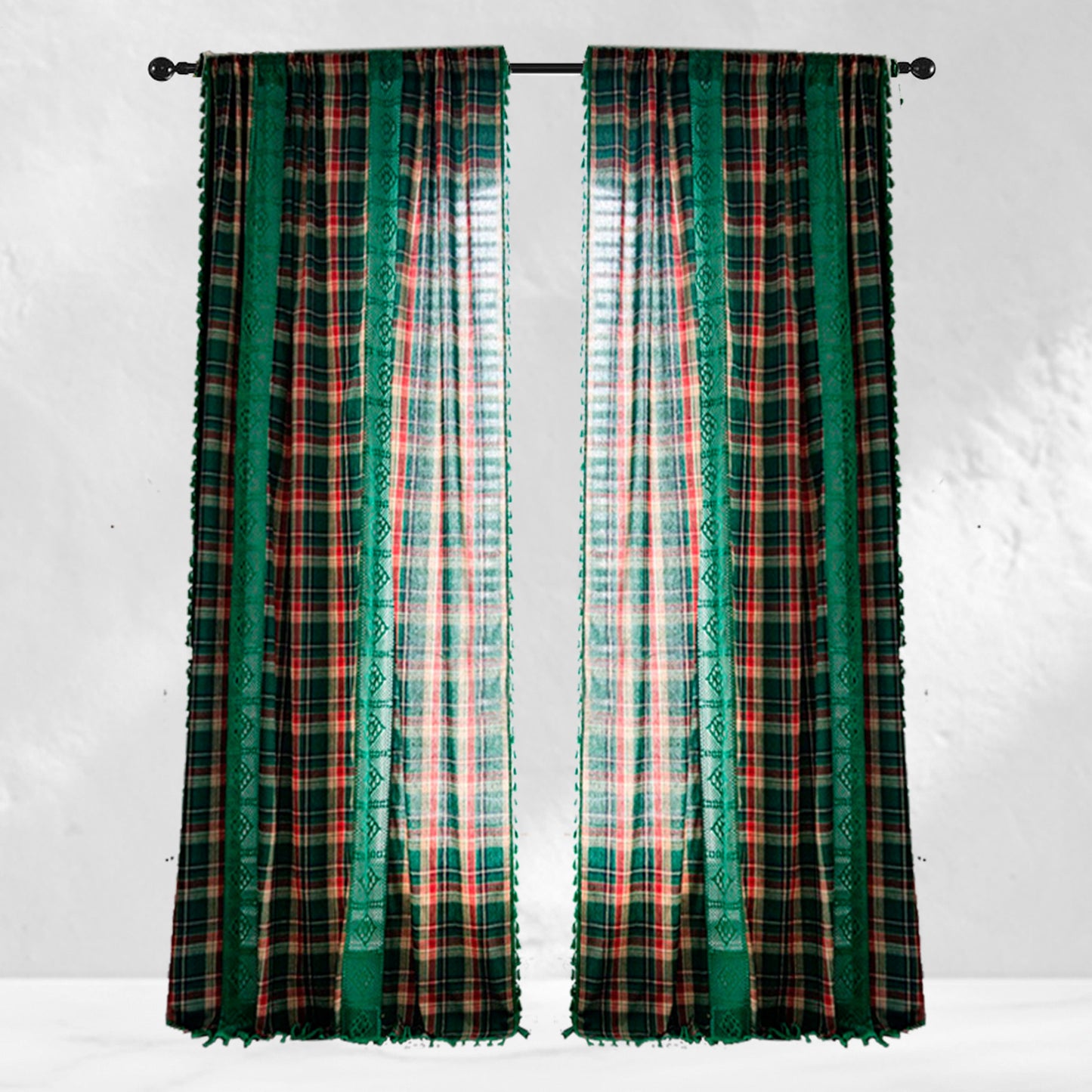 Green Plaid Crochet Curtains