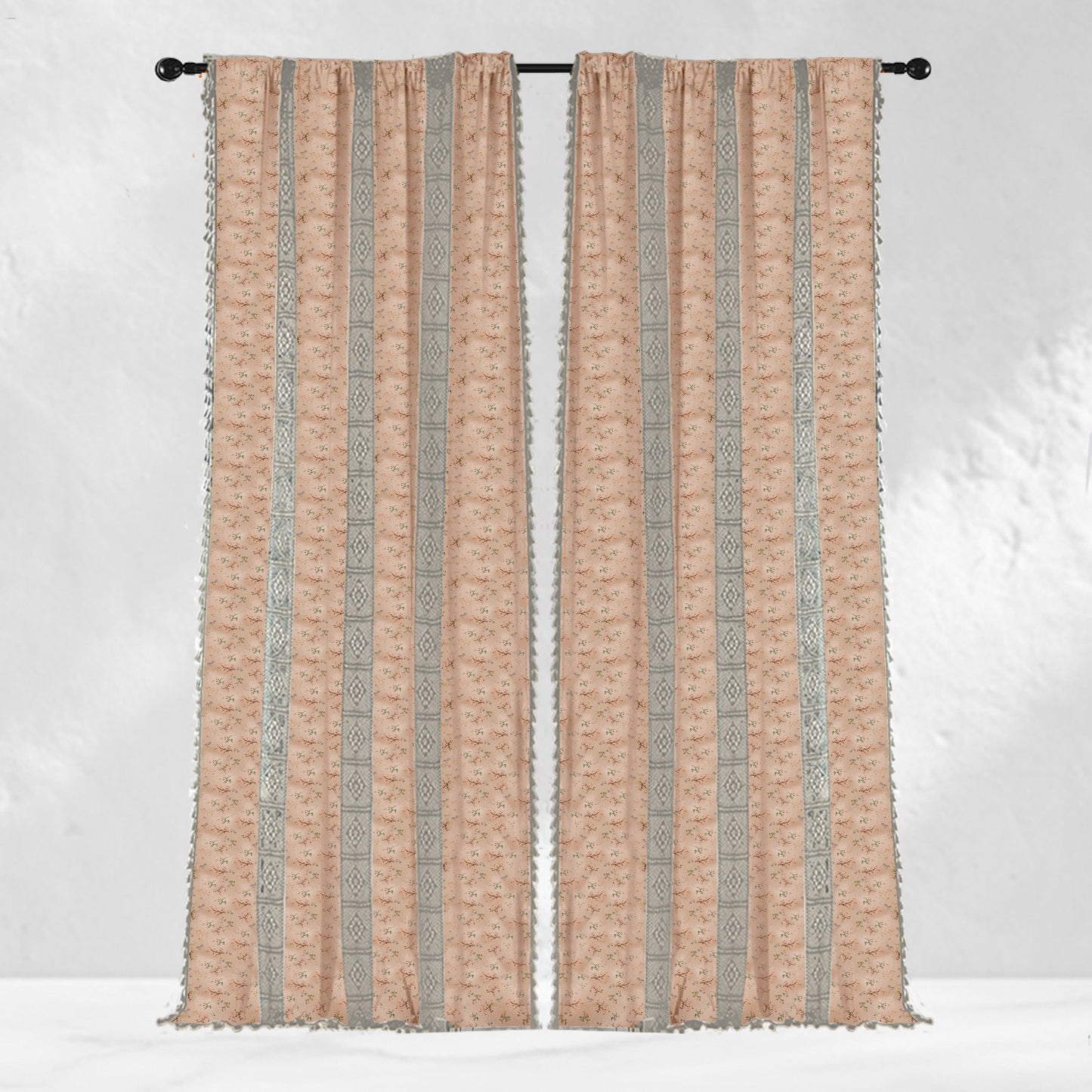 Pink Floral Crochet Curtains