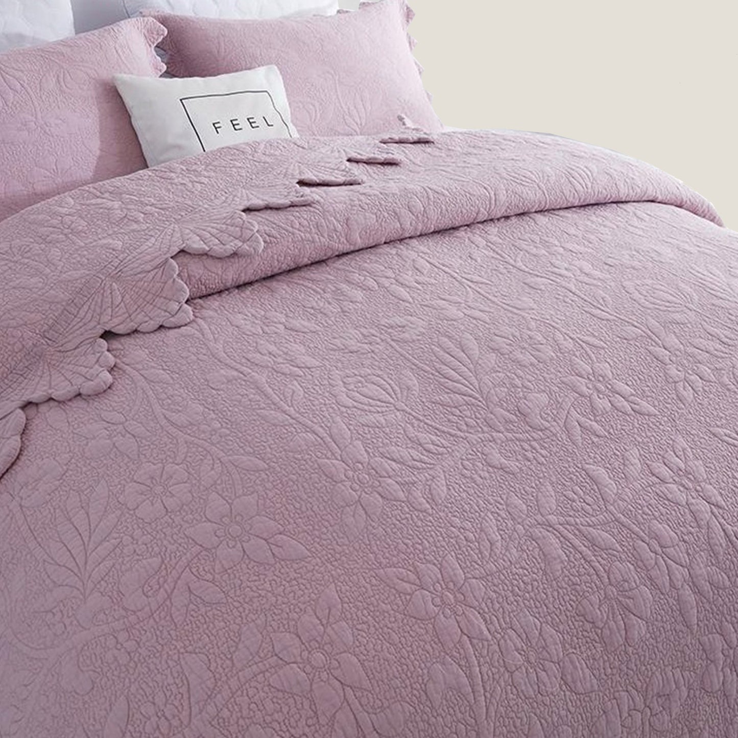 Pink Embroidery Bedspread Set