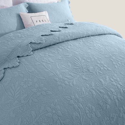 Blue Embroidery Bedspread Set