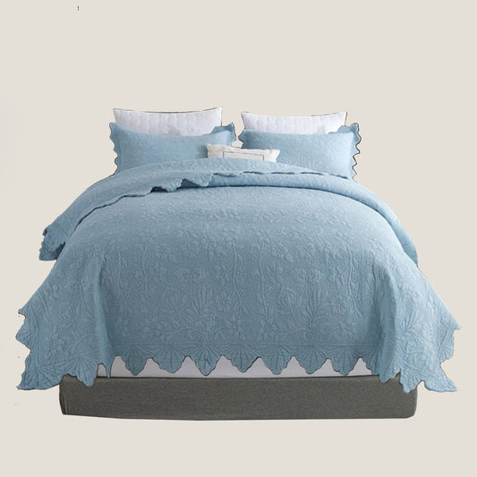 Blue Embroidery Bedspread Set
