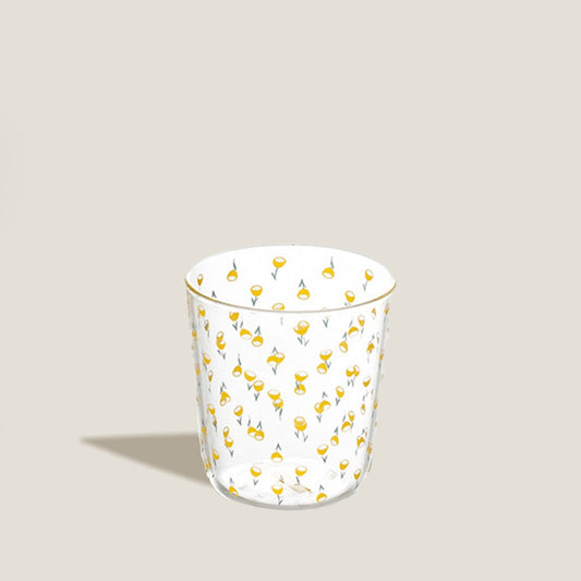 Yellow Floral Glass Cup
