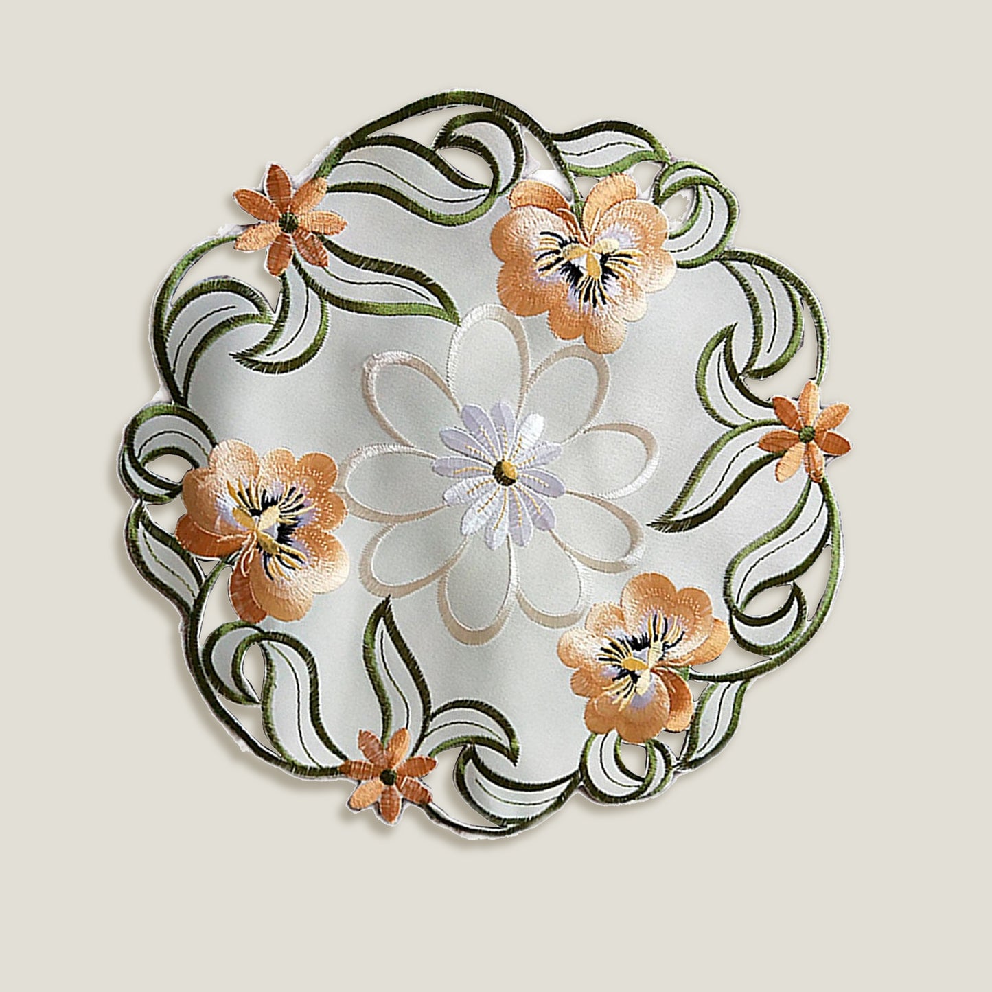 Floral Green Round Embroidery Placemat