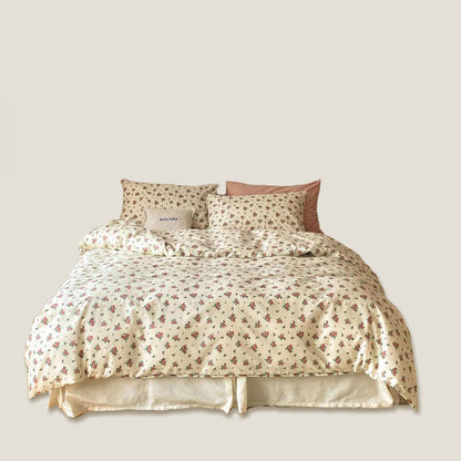 Beige Red Floral Bedding Set