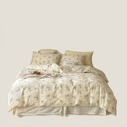 Beige Green Flower Bedding Set