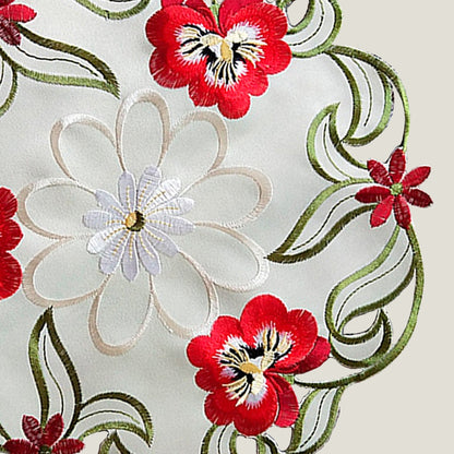 Floral Red Round Embroidery Placemat