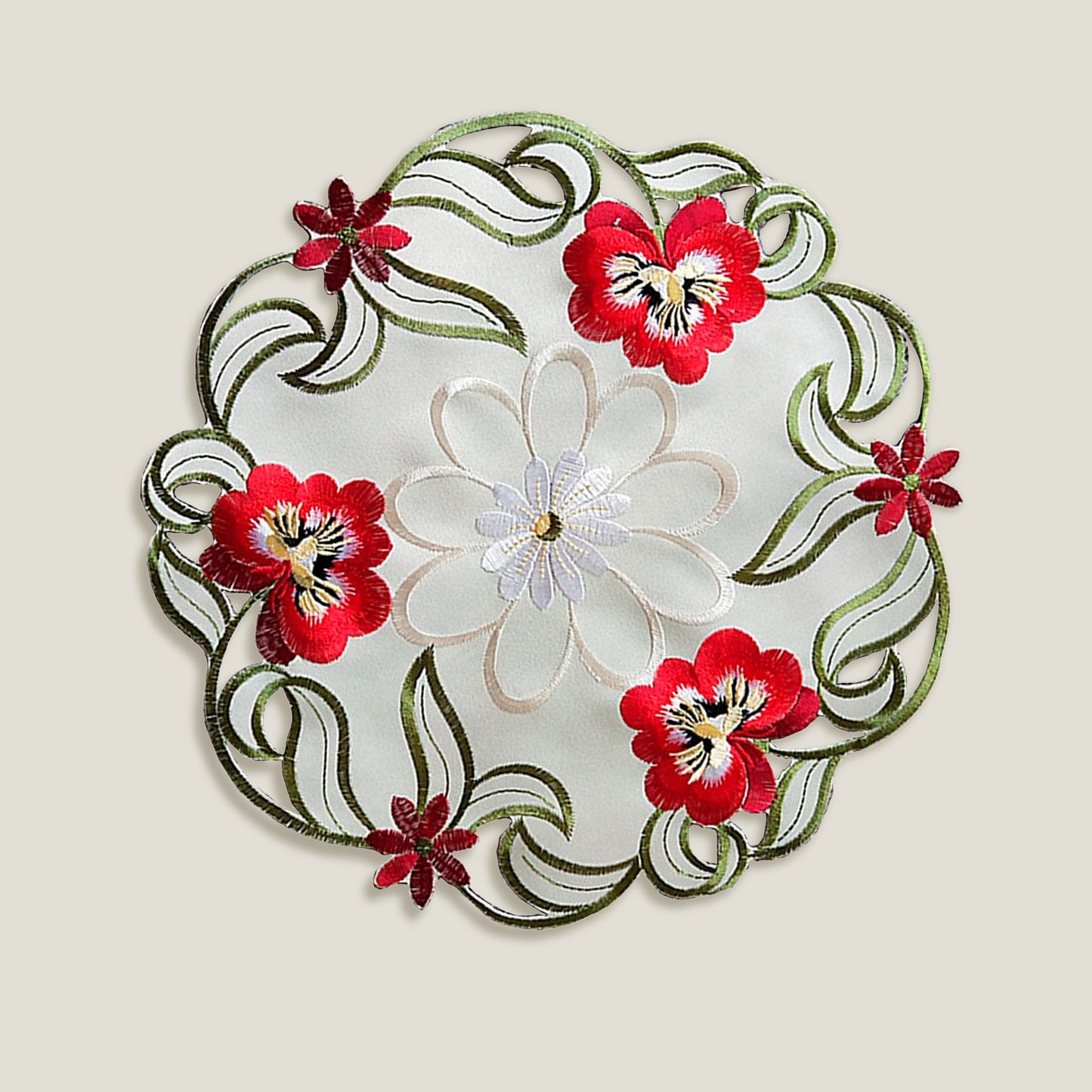 Floral Red Round Embroidery Placemat