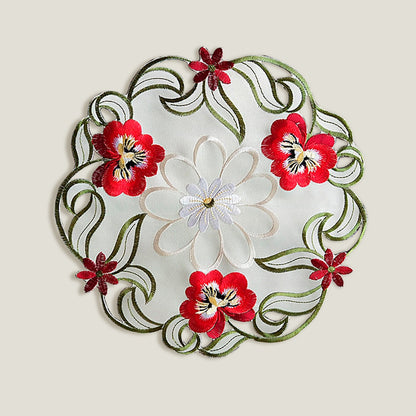 Floral Red Round Embroidery Placemat