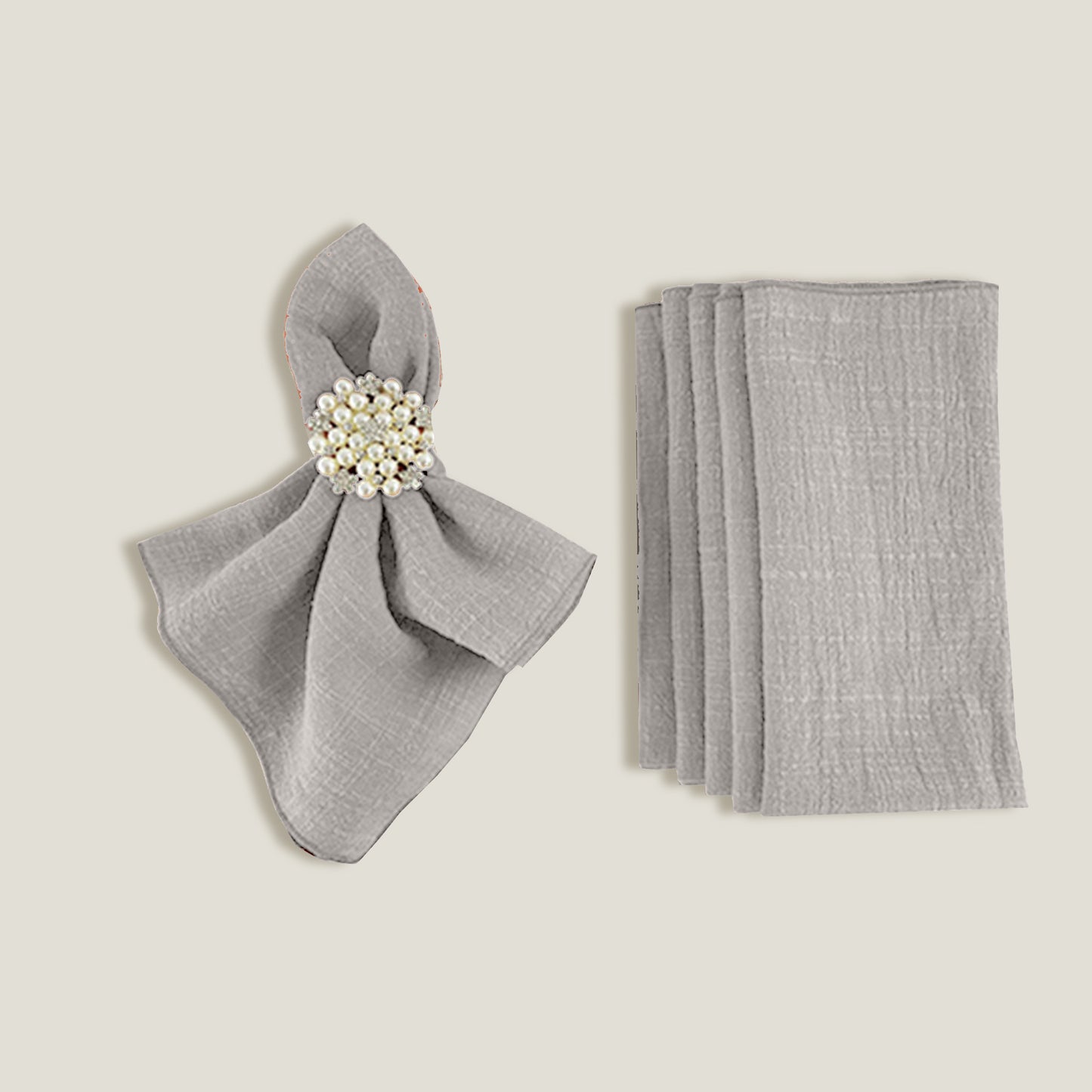 Beige Gray Gauze Napkin Set