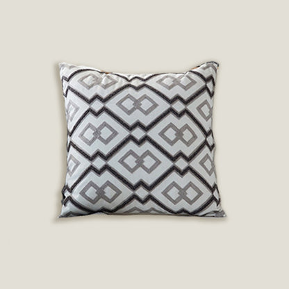 Gray Geometric Embroidered Cushion Cover