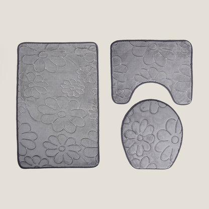 Gray Floral Bathroom Bath Mat Set