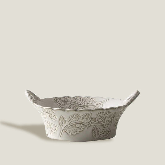 Cream Embossed Bowl with Handles