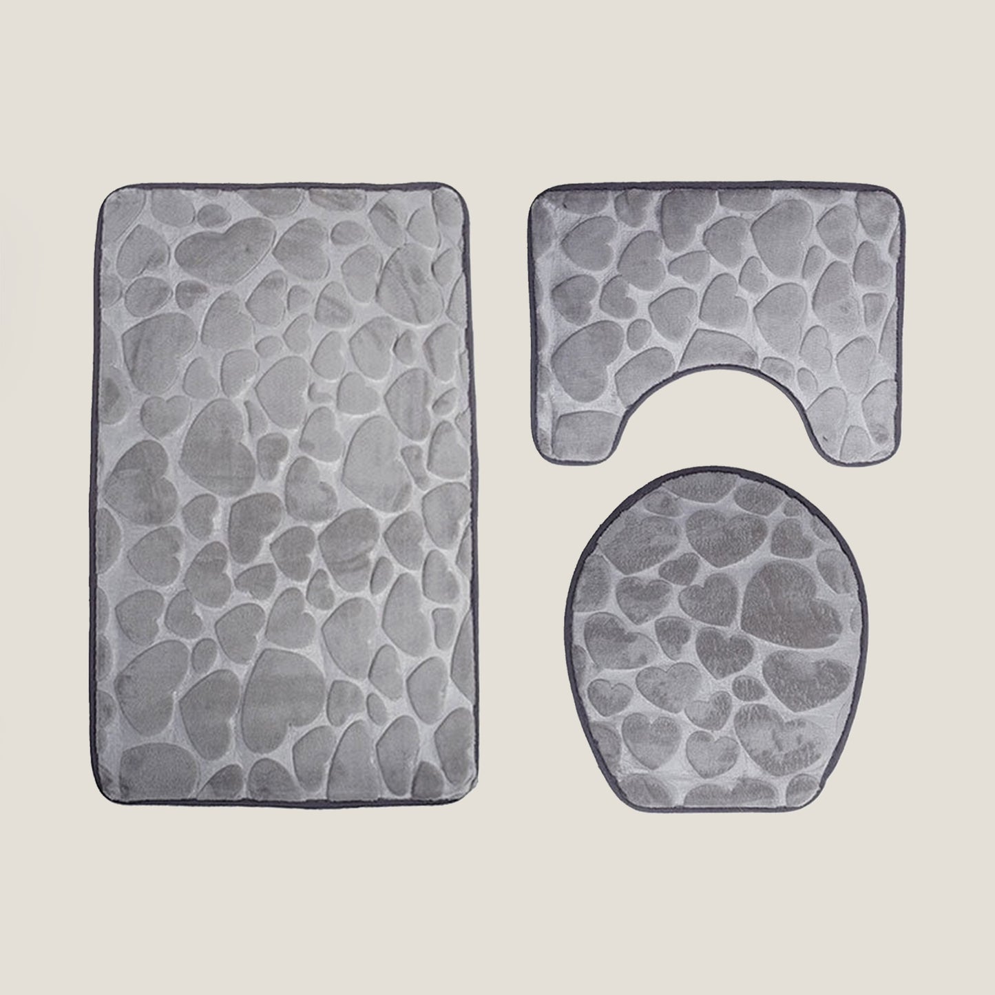 Gray Heart Bathroom Bath Mat Set