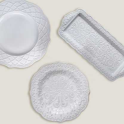 Gray Petal Embossed Rectangle Plate