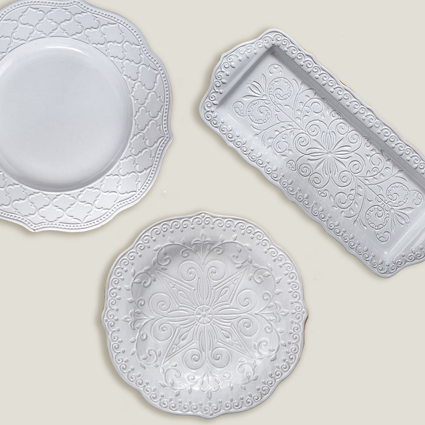 Gray Petal Embossed Dinner Plates