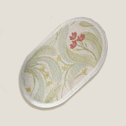 Green Floral Oval Thin Bath Mat