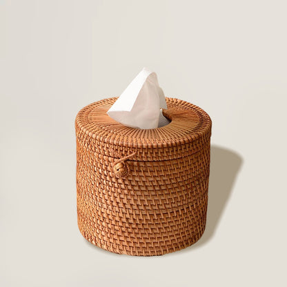 Round Rattan Tissue Box Holder