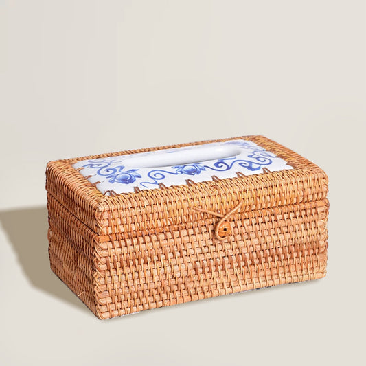 Caja De Pañuelos De Ratán Azul Mosaico