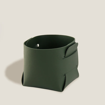 Seaweed Green Leather Storage Basket