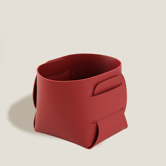Red Leather Storage Basket