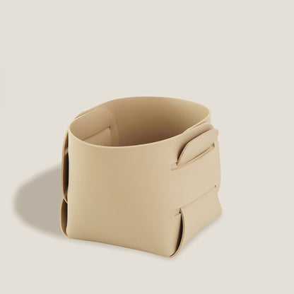 Beige Leather Storage Basket